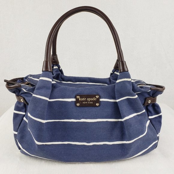 kate spade Handbags - kate spade Stevie blue & white striped canvas bag
